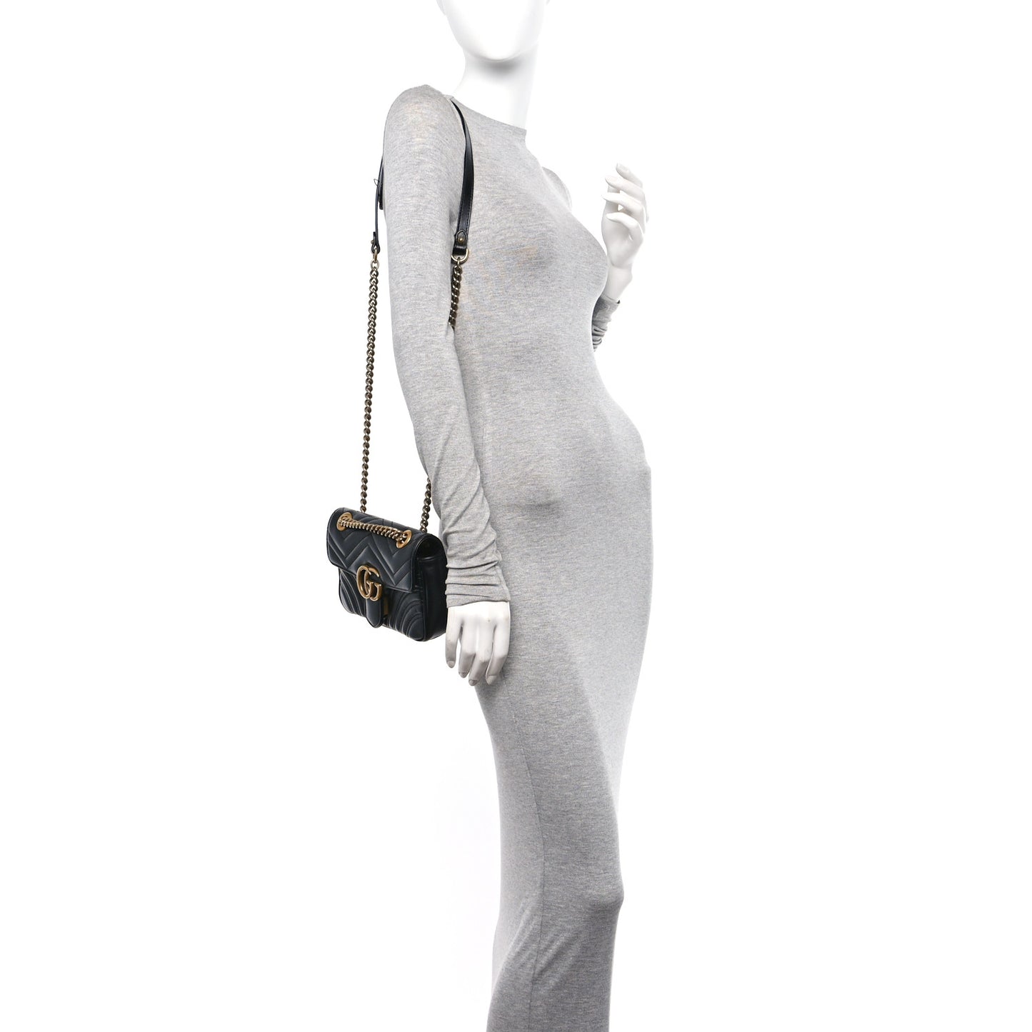 Calfskin Matelasse Mini GG Marmont Shoulder Bag Black