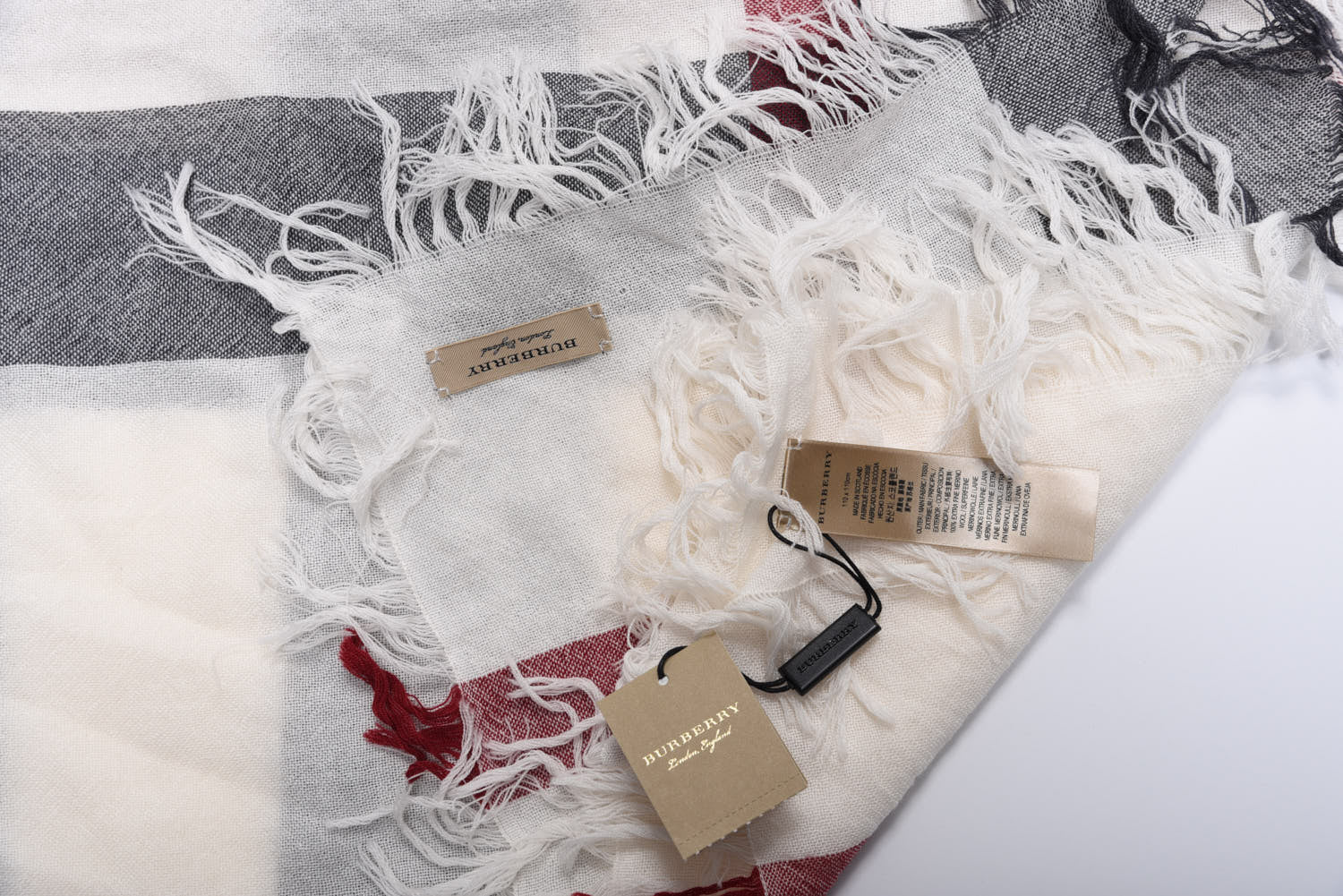 Burberry Merino Wool Check Scarf Ivory 4 of 6