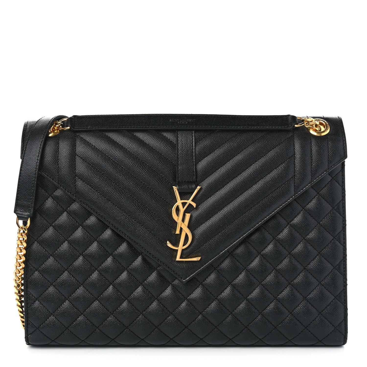 Saint Laurent Grain De Poudre Textured Mixed Matelasse Large Triquilt Monogram Satchel Black 1 of 11