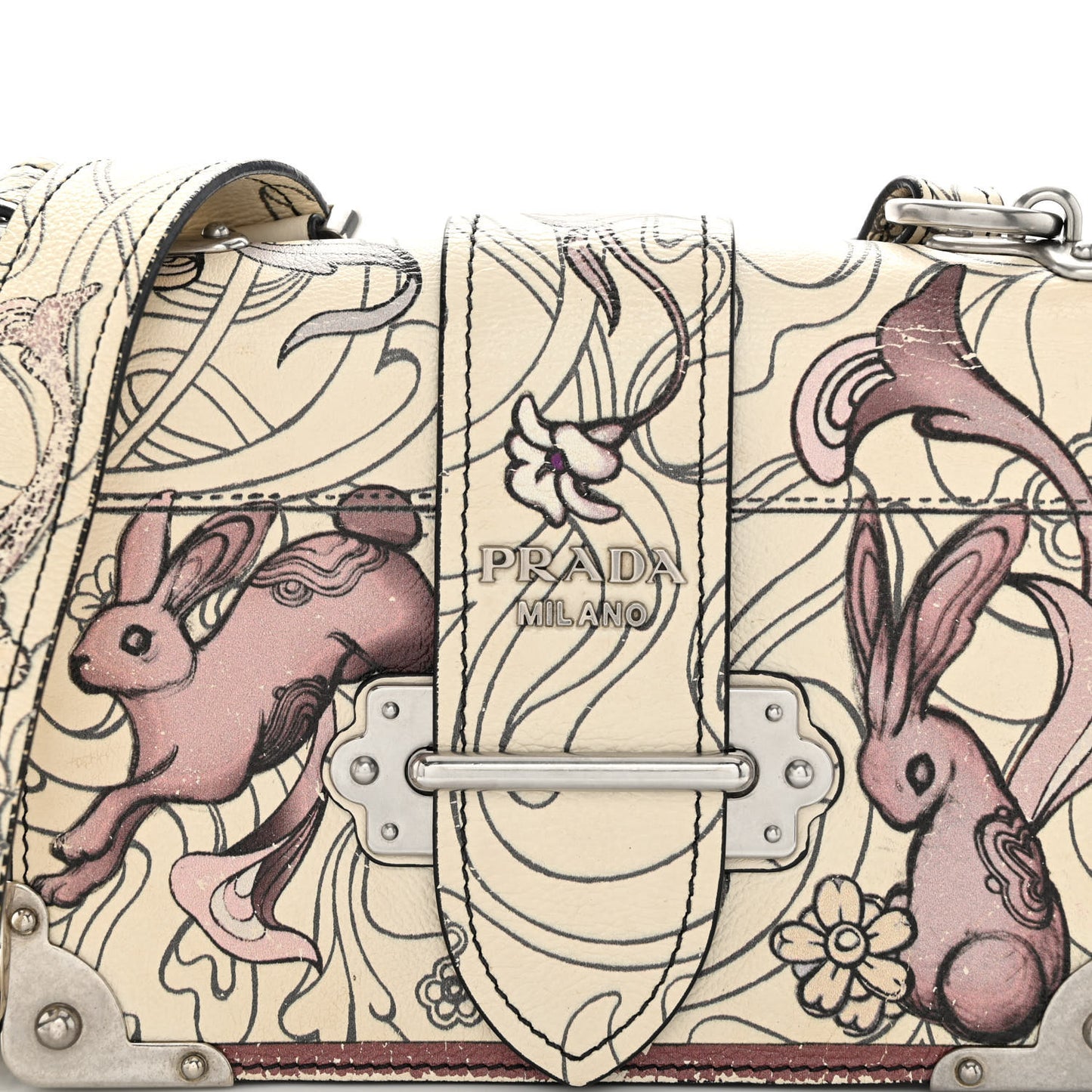X JAMES JEAN Glace Calfskin Rabbit Print Cahier Bag Opaline
