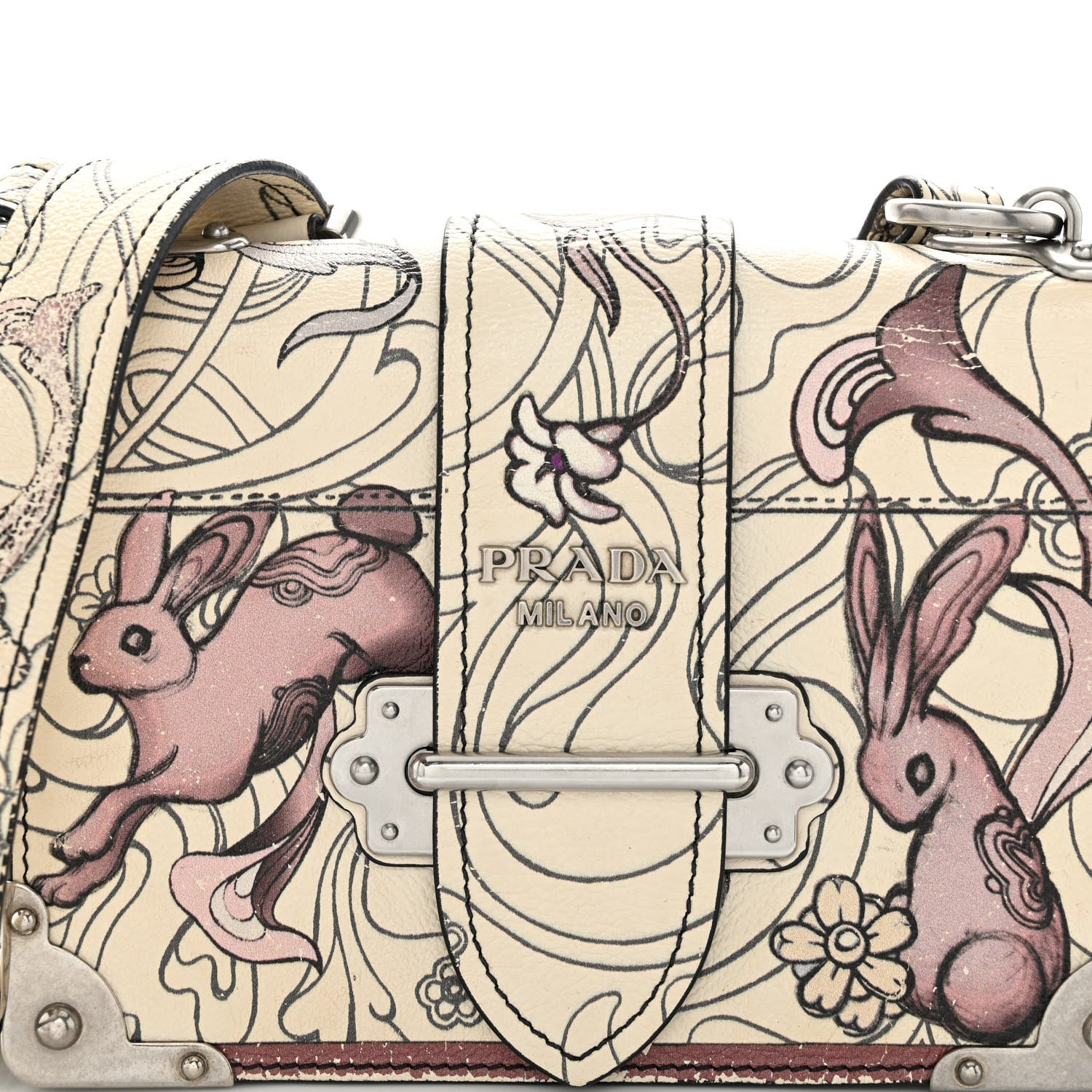 Prada X JAMES JEAN Glace Calfskin Rabbit Print Cahier Bag Opaline 7 of 13