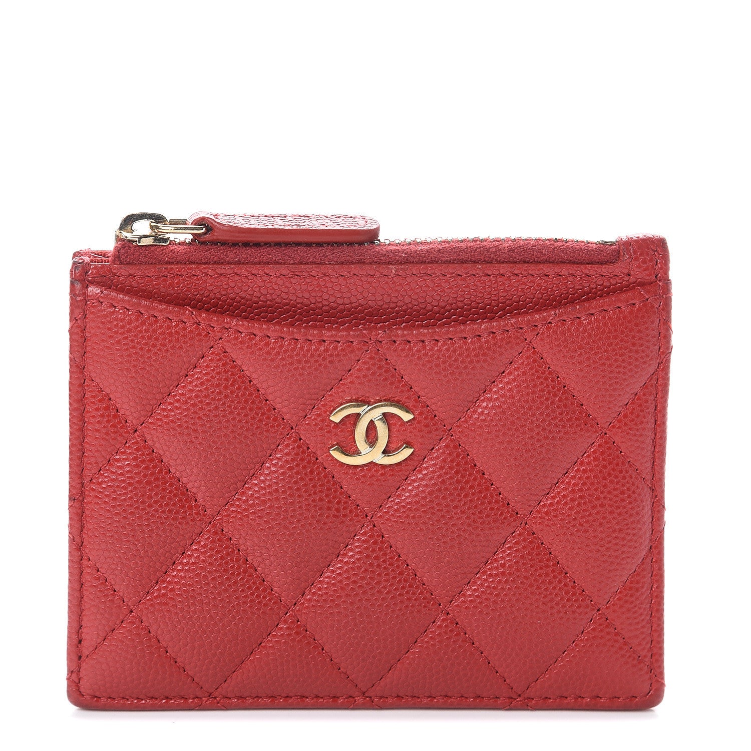 Chanel Caviar Quilted CC Zip Card Holder Red 1 of 6
