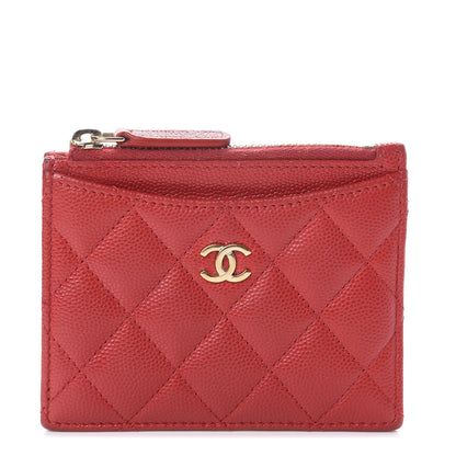 Chanel Caviar Quilted CC Zip Card Holder Red 1 of 6