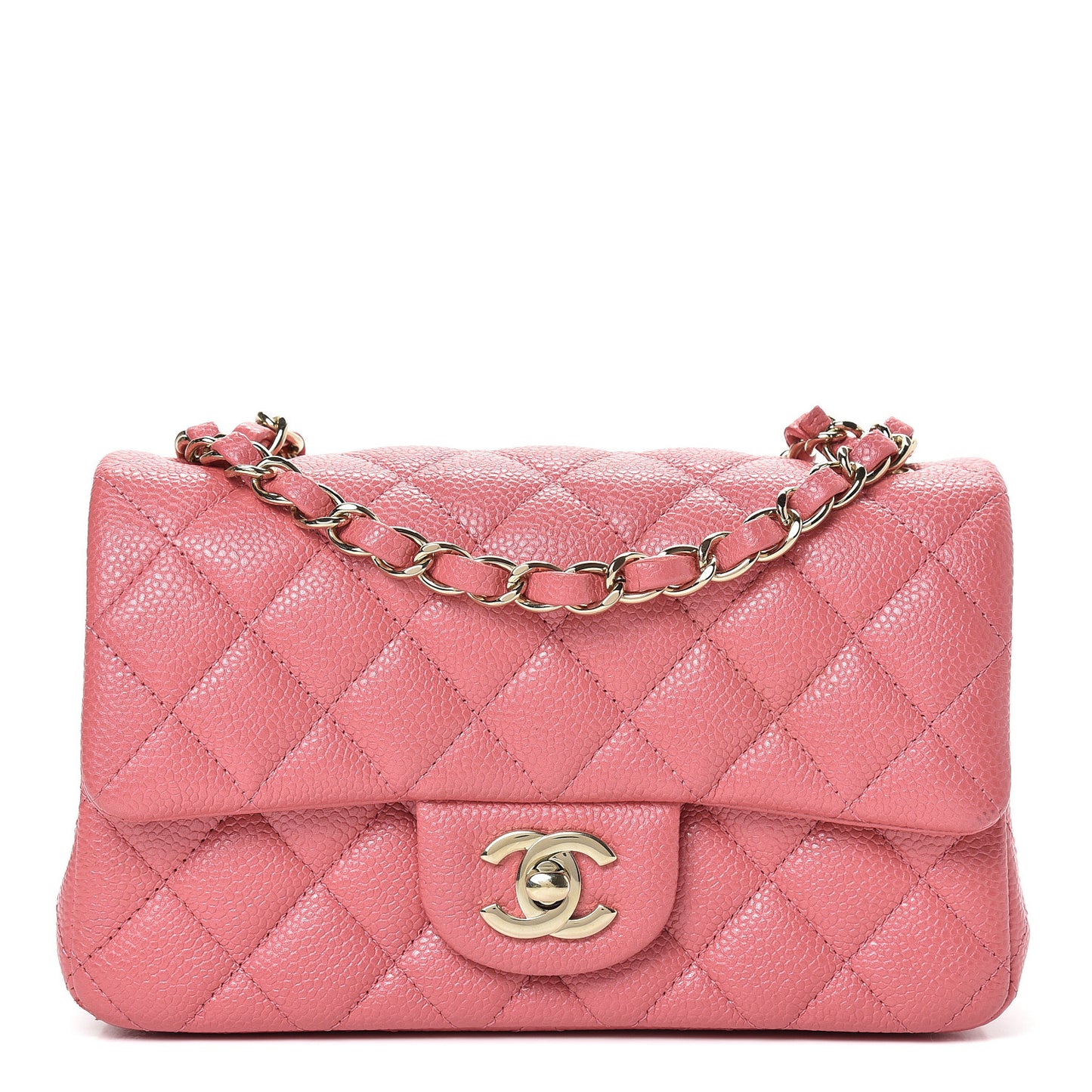 Iridescent Caviar Quilted Mini Rectangular Flap Dark Pink