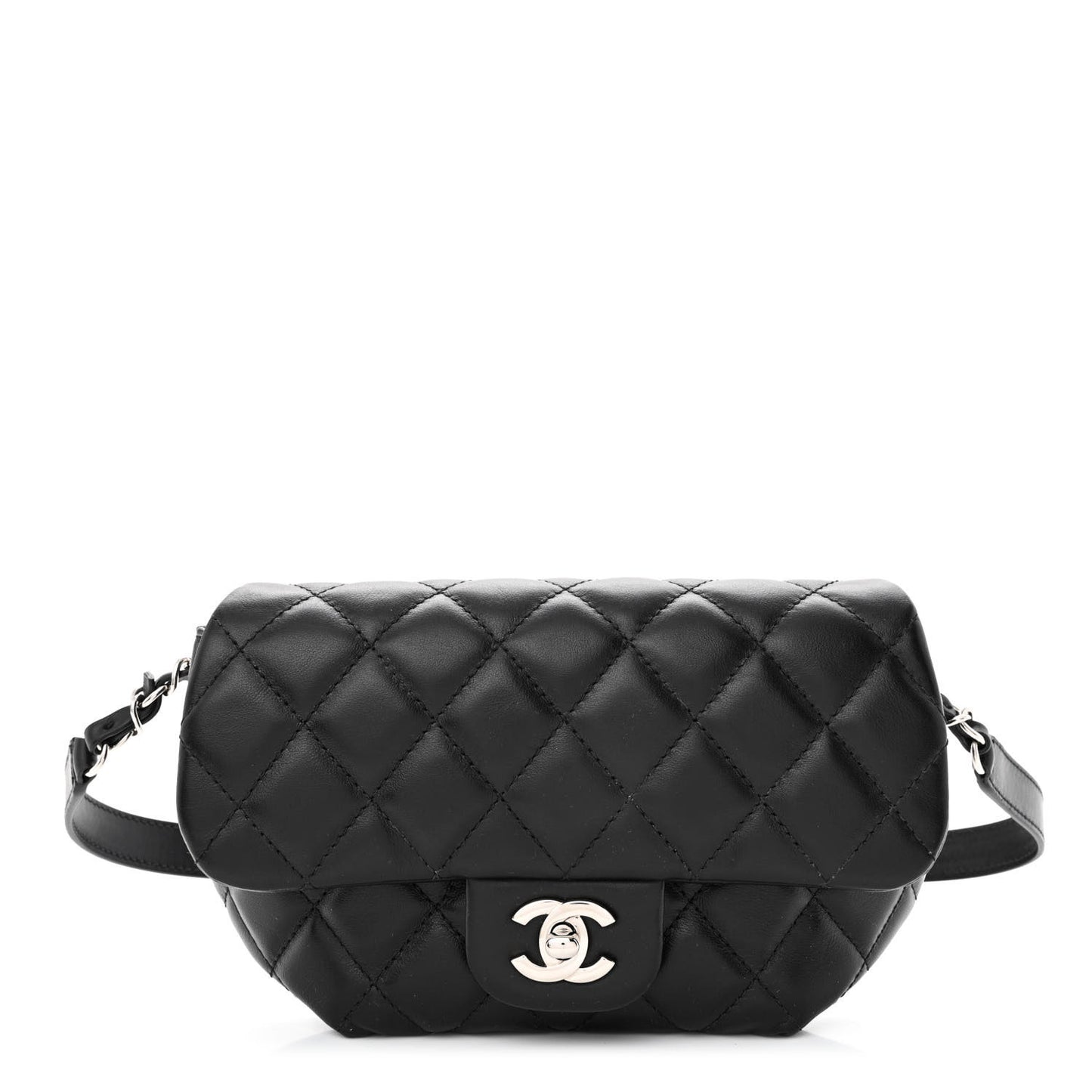 Calfskin Quilted CC Uniform Flap Belt Bag Black