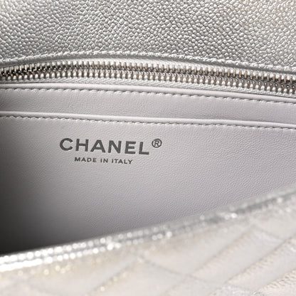 Chanel Metallic Caviar Quilted Medium CC Slide Flap Silver 5 of 10