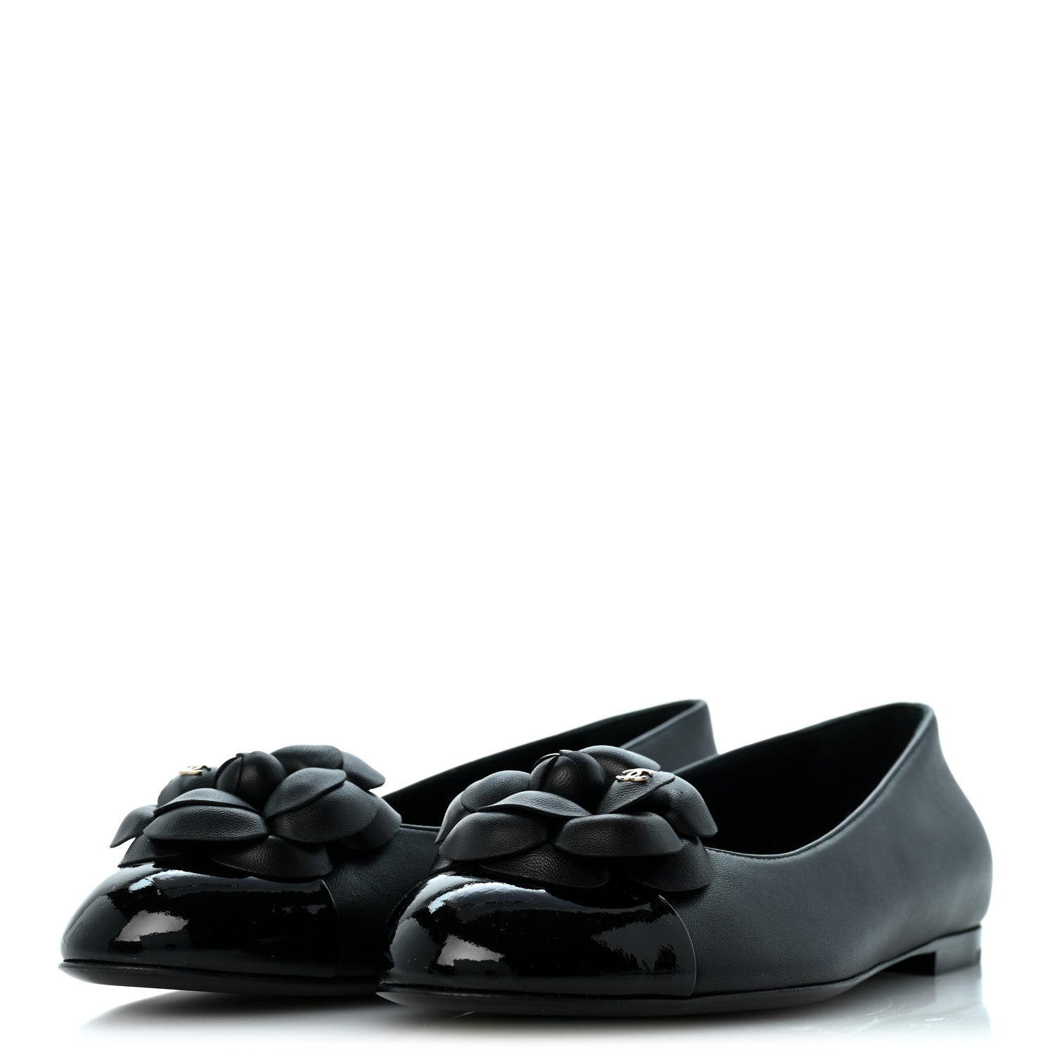 Chanel Lambskin Patent Cap Toe Camellia Ballerina Flats 38.5 Black 4 of 10