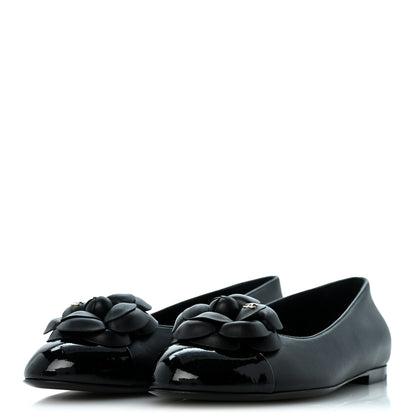 Chanel Lambskin Patent Cap Toe Camellia Ballerina Flats 38.5 Black 4 of 10