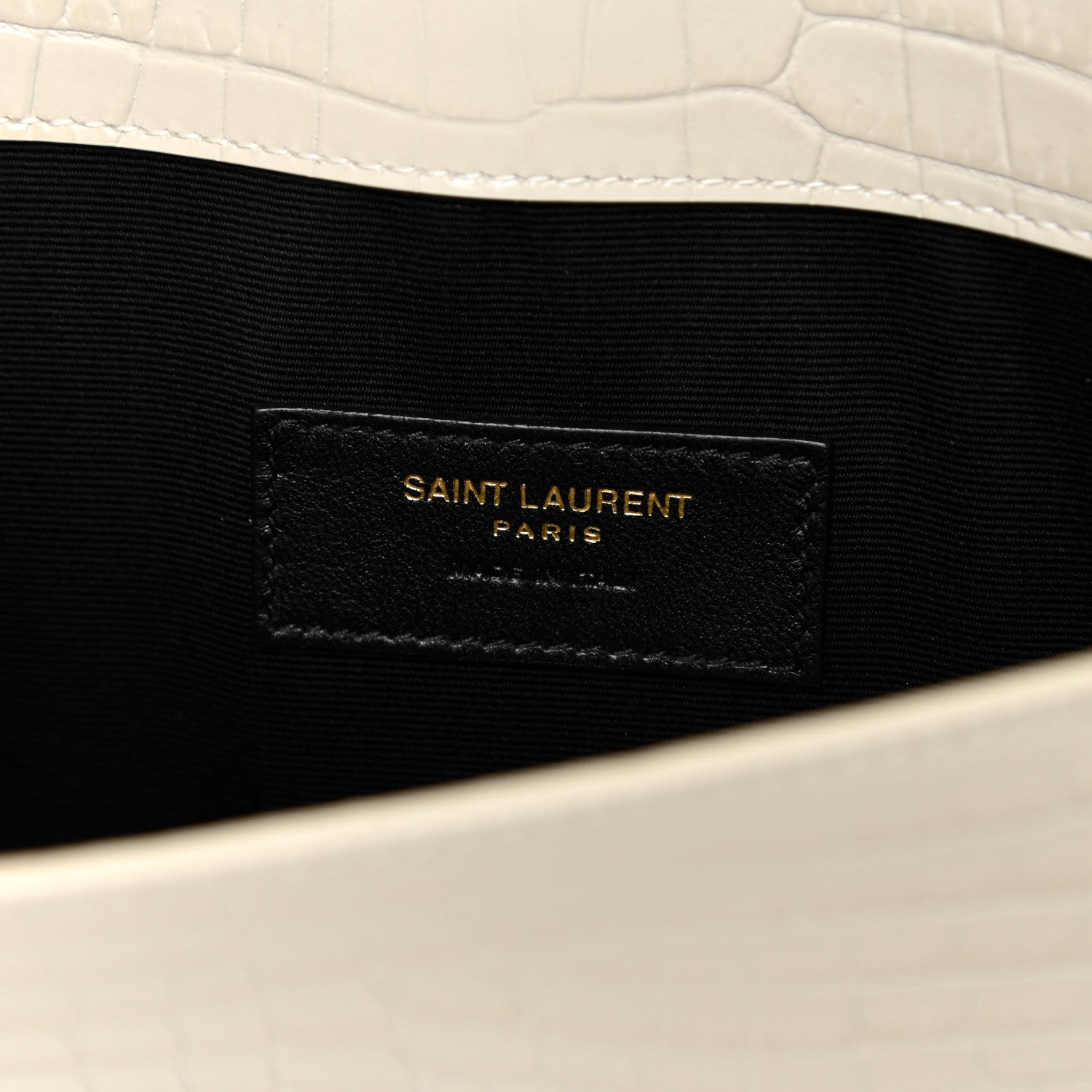 Saint Laurent Calfskin Crocodile Embossed Uptown Monogram Pouch Crema Soft 5 of 14