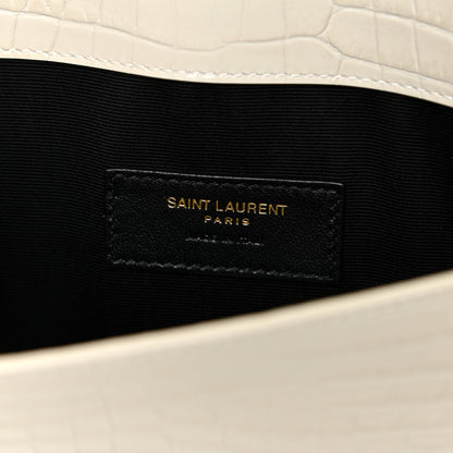 Saint Laurent Calfskin Crocodile Embossed Uptown Monogram Pouch Crema Soft 5 of 14