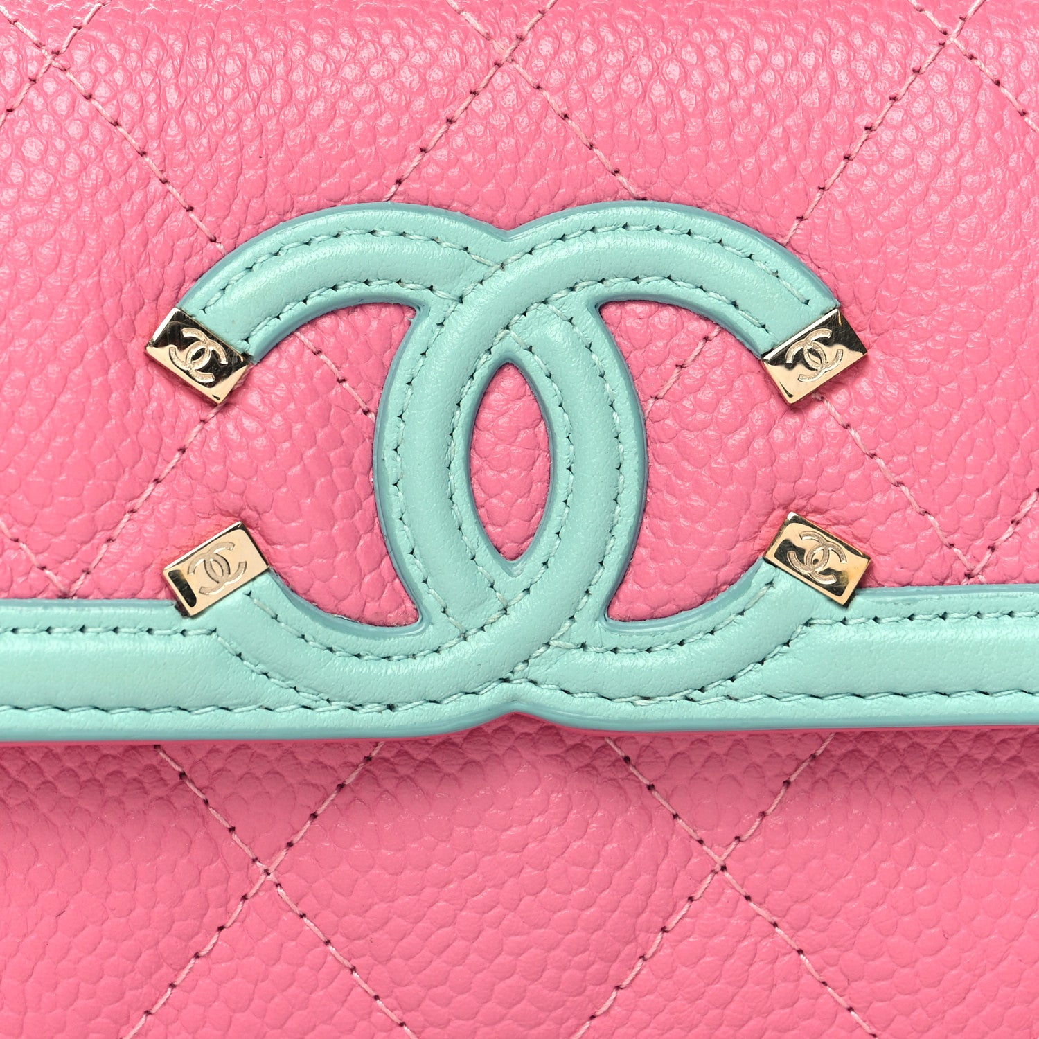 Chanel Caviar Quilted Filigree Flap Card Holder Pink Blue Green 10 of 10