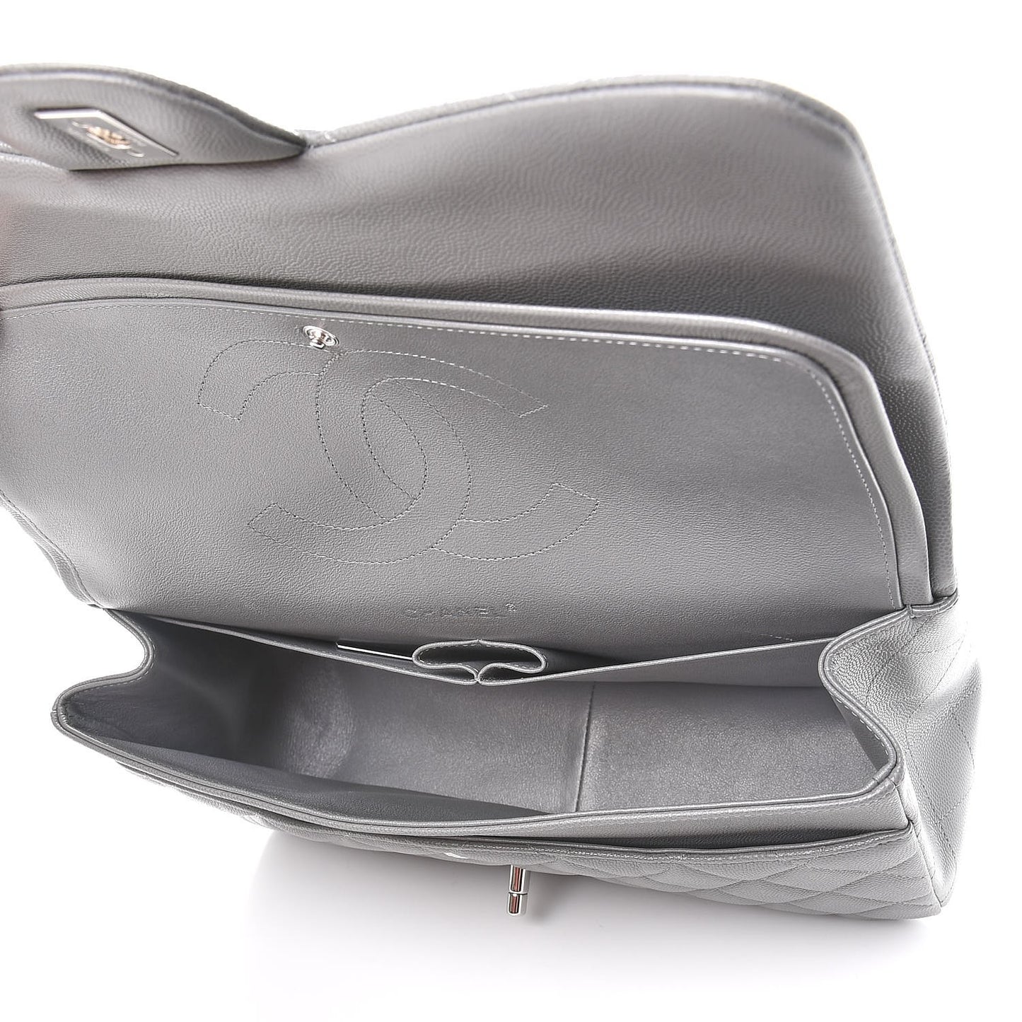 Caviar Quilted Jumbo Double Flap Grey