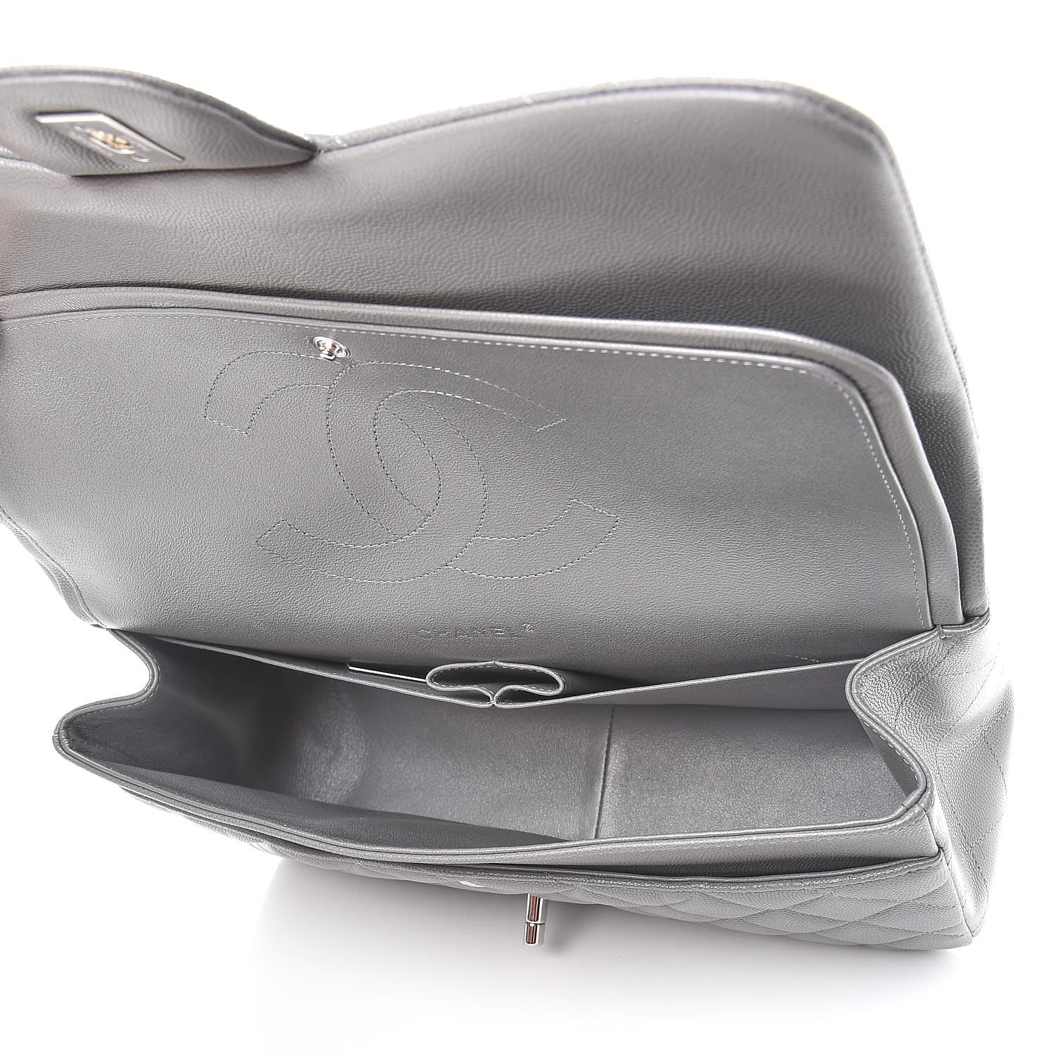Chanel Caviar Quilted Jumbo Double Flap Grey 6 of 9