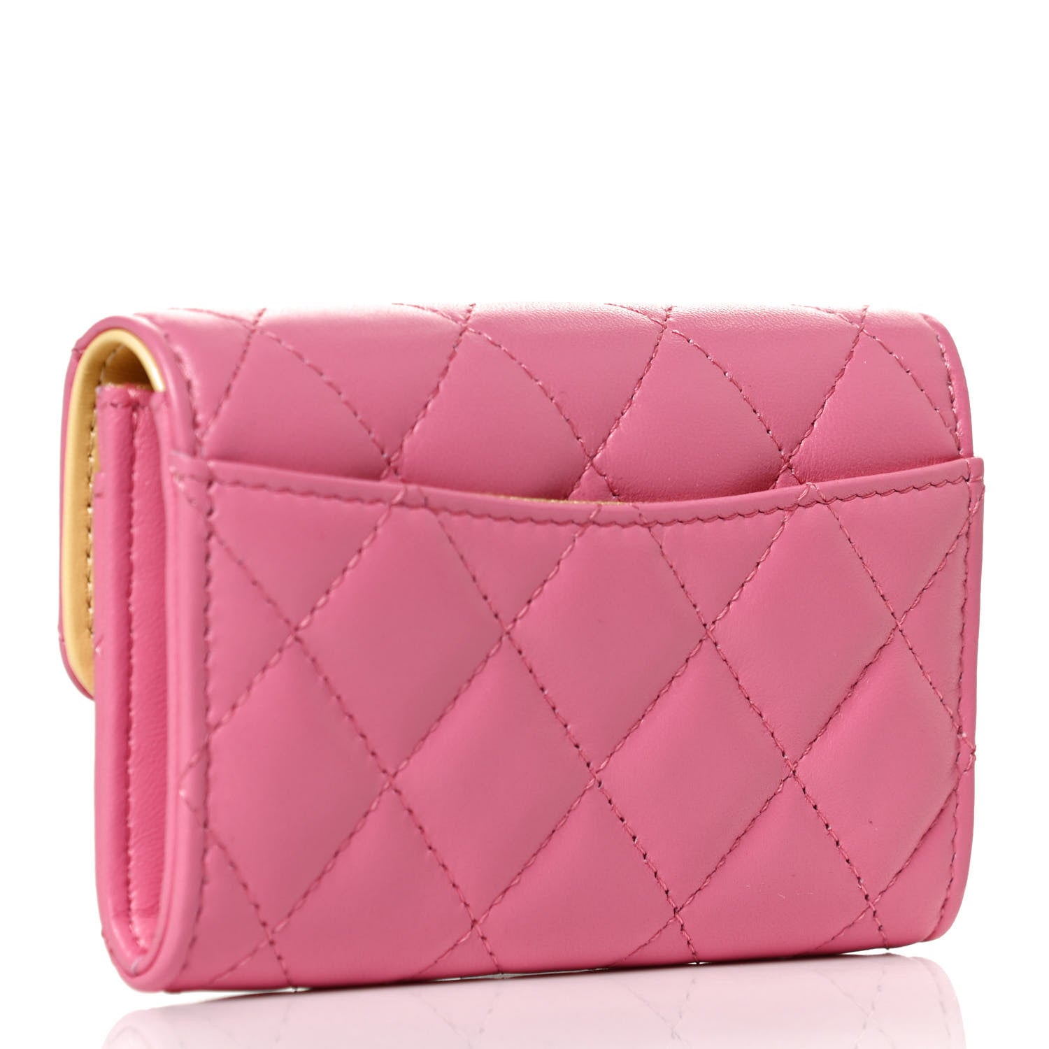 Chanel Lambskin Quilted Flap Card Holder Wallet Pink Yellow 3 of 11