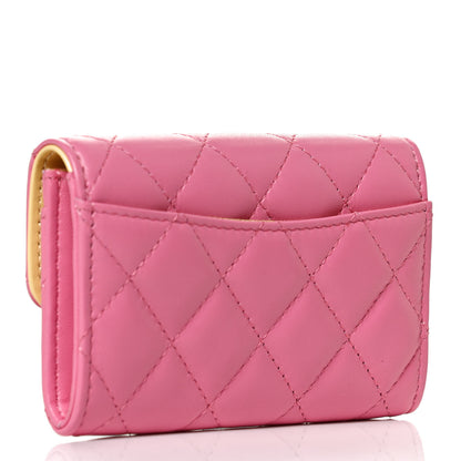 Chanel Lambskin Quilted Flap Card Holder Wallet Pink Yellow 3 of 11