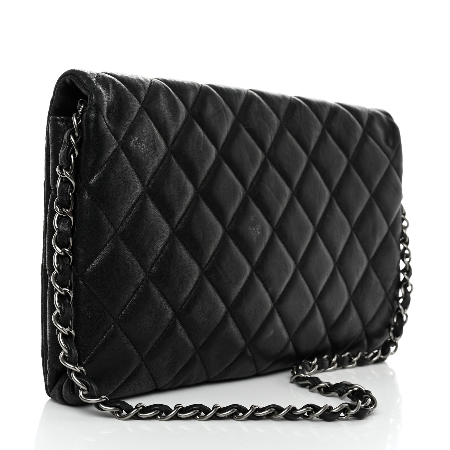 Lambskin Quilted Medium Leo Lion Flap Clutch Black