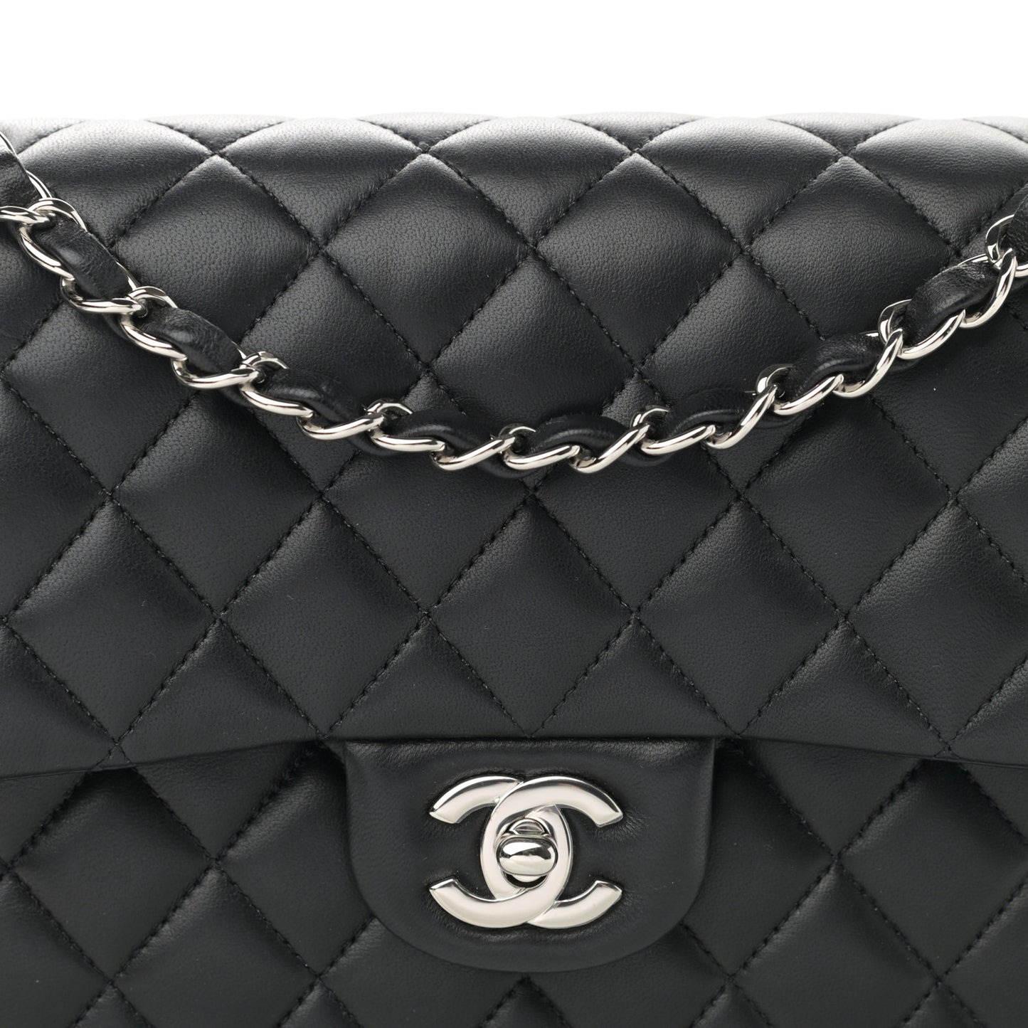 Lambskin Quilted Medium Double Flap Black