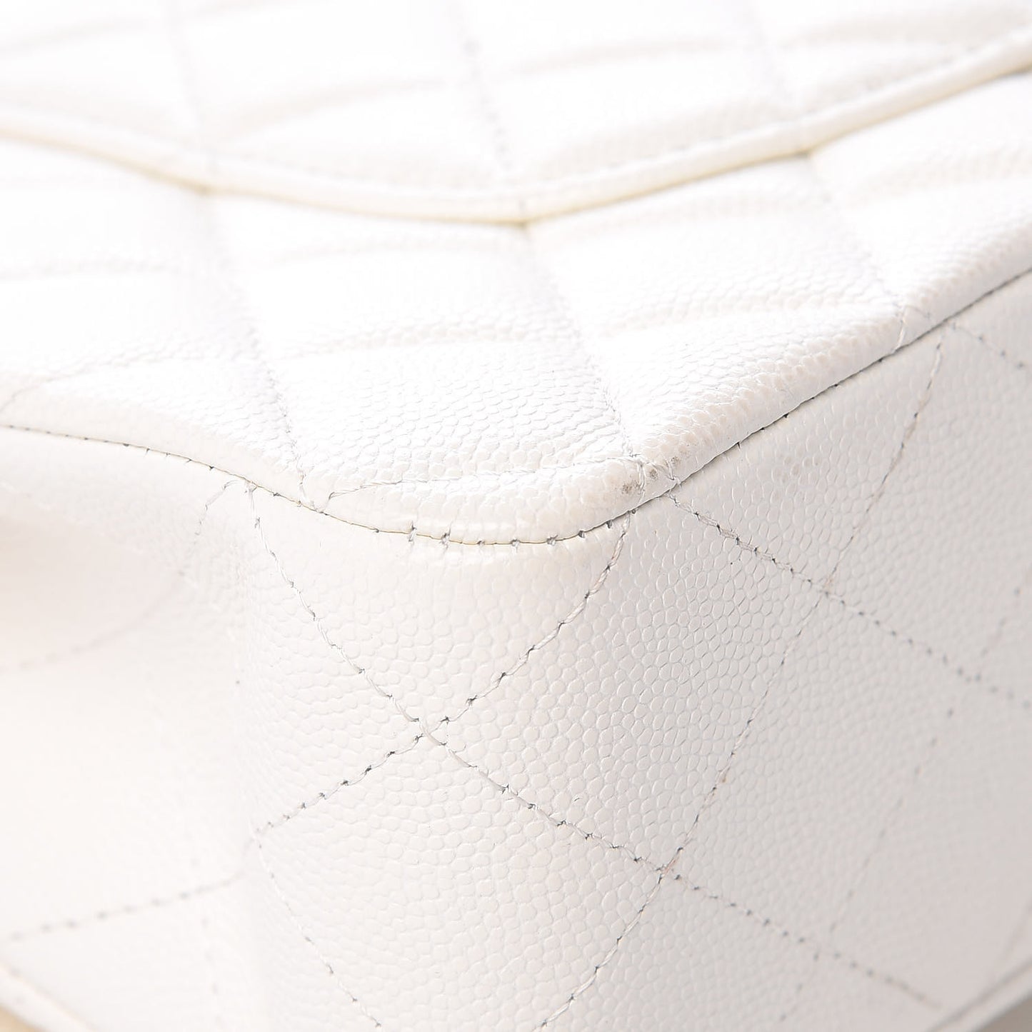 Caviar Quilted Medium Double Flap White
