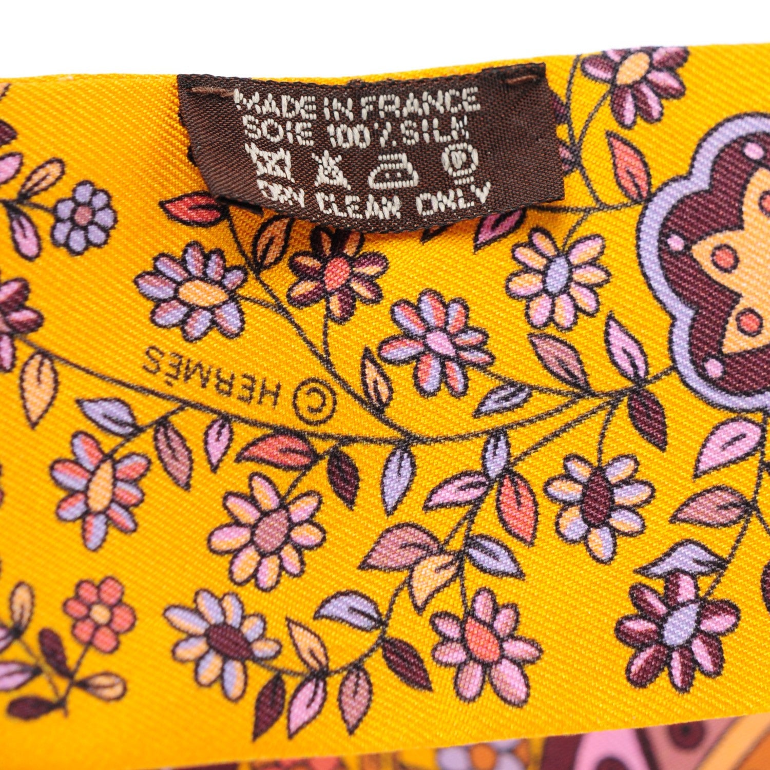 Hermes Silk L'Arbre De Vie Twilly Jaune D'or Mauve Brun 3 of 5