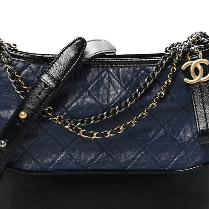 Chanel Aged Calfskin Quilted Small Gabrielle Hobo Navy Black 8 of 11