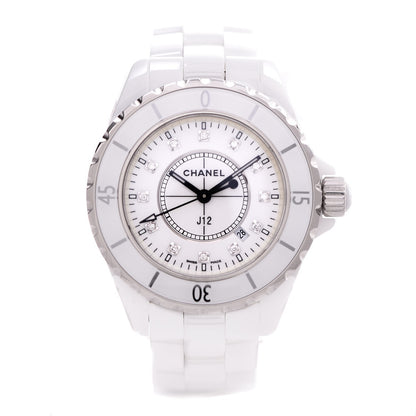 Chanel Stainless Steel Ceramic Diamond 33mm J12 Quartz Watch White 7 of 12