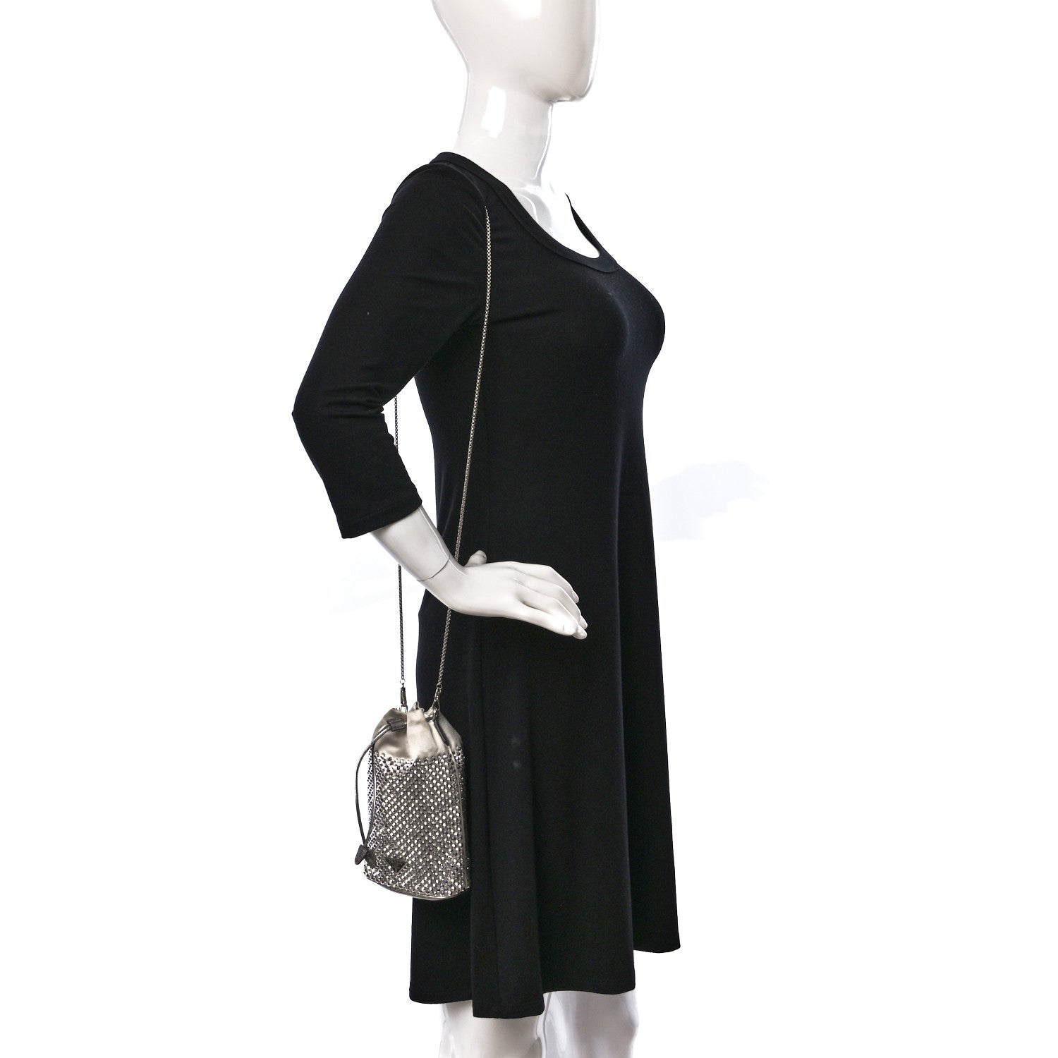 Prada Satin Crystal Drawstring Pouch Crossbody Silver 2 of 11