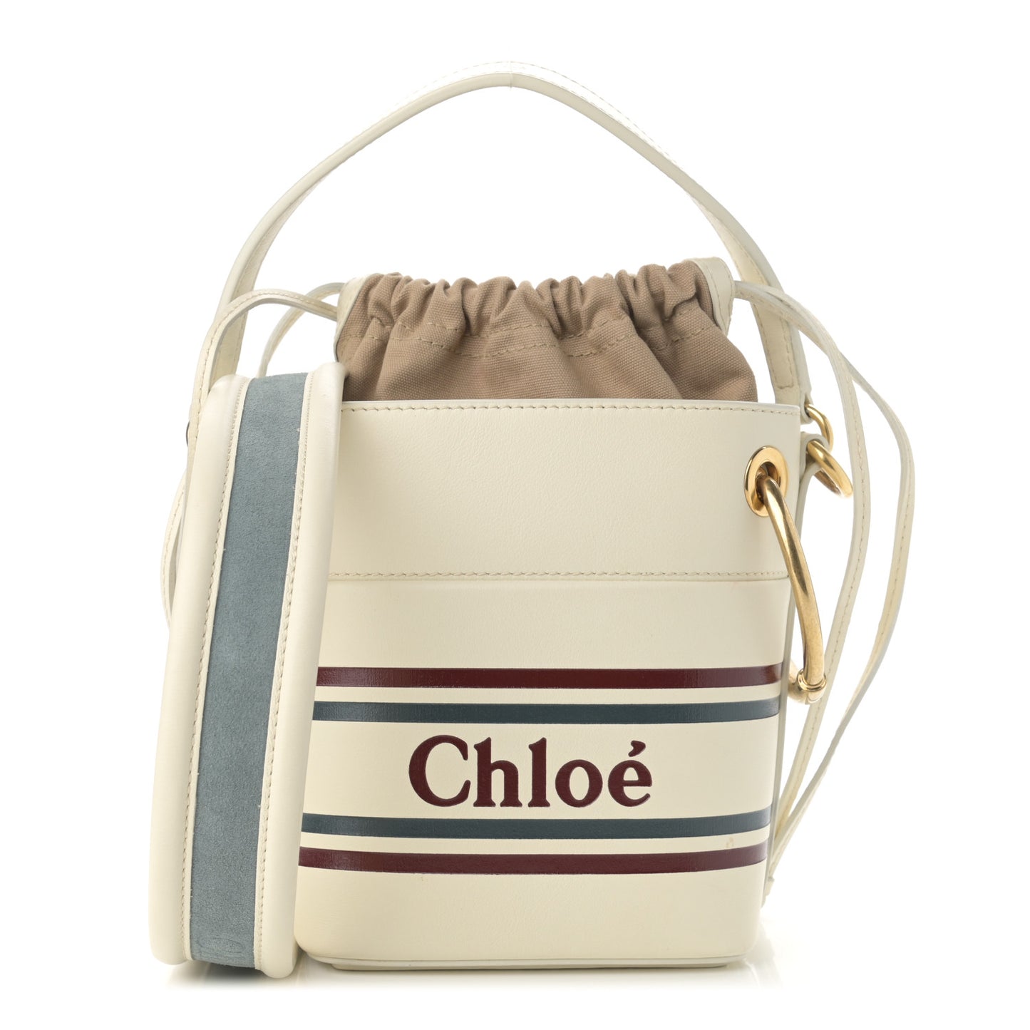 Smooth Calfskin Logo Mini Roy Bucket Bag Natural White