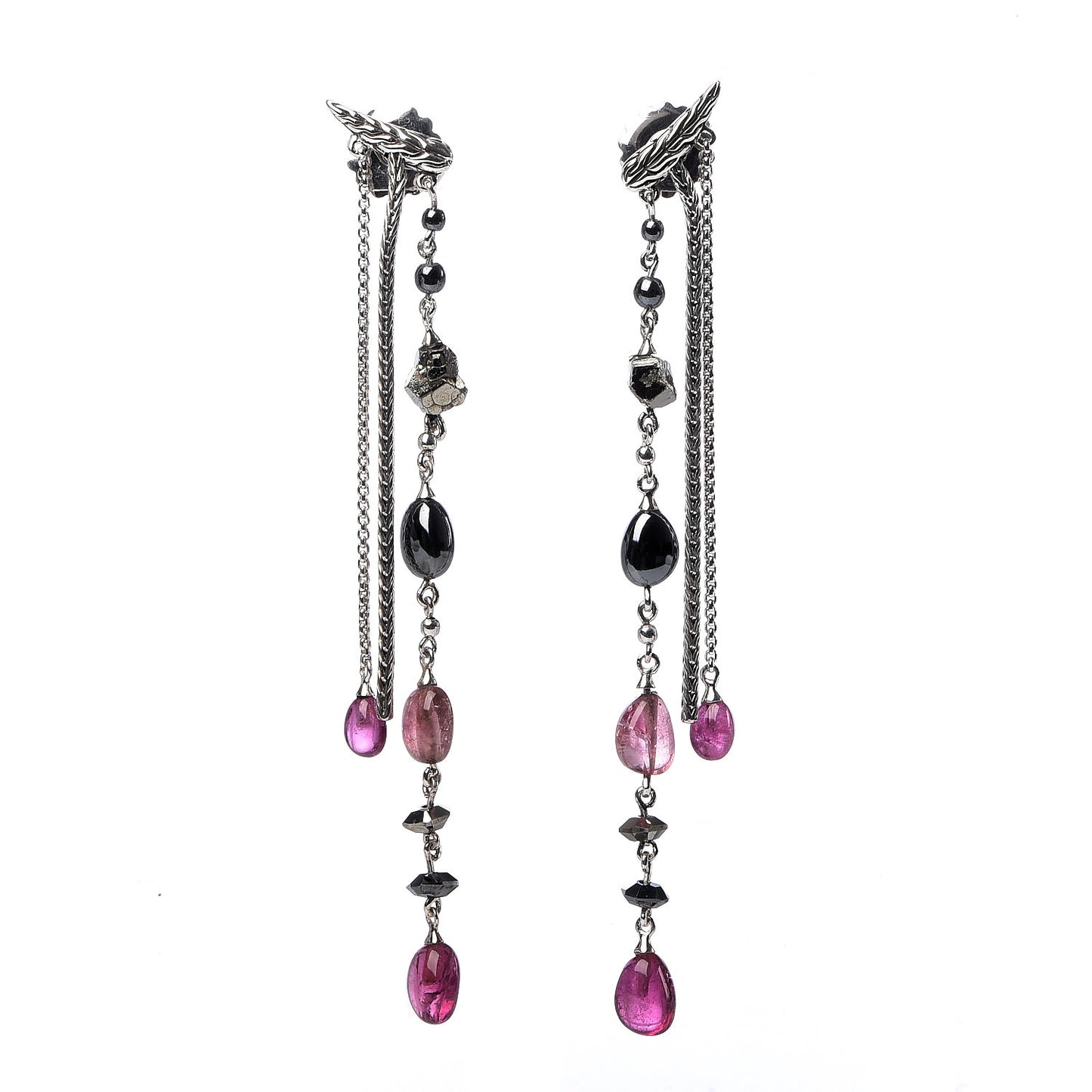 X Adwoa Aboah Sterling Silver Pink Tourmaline Pyrite Hematite Classic Chain Drop Earrings