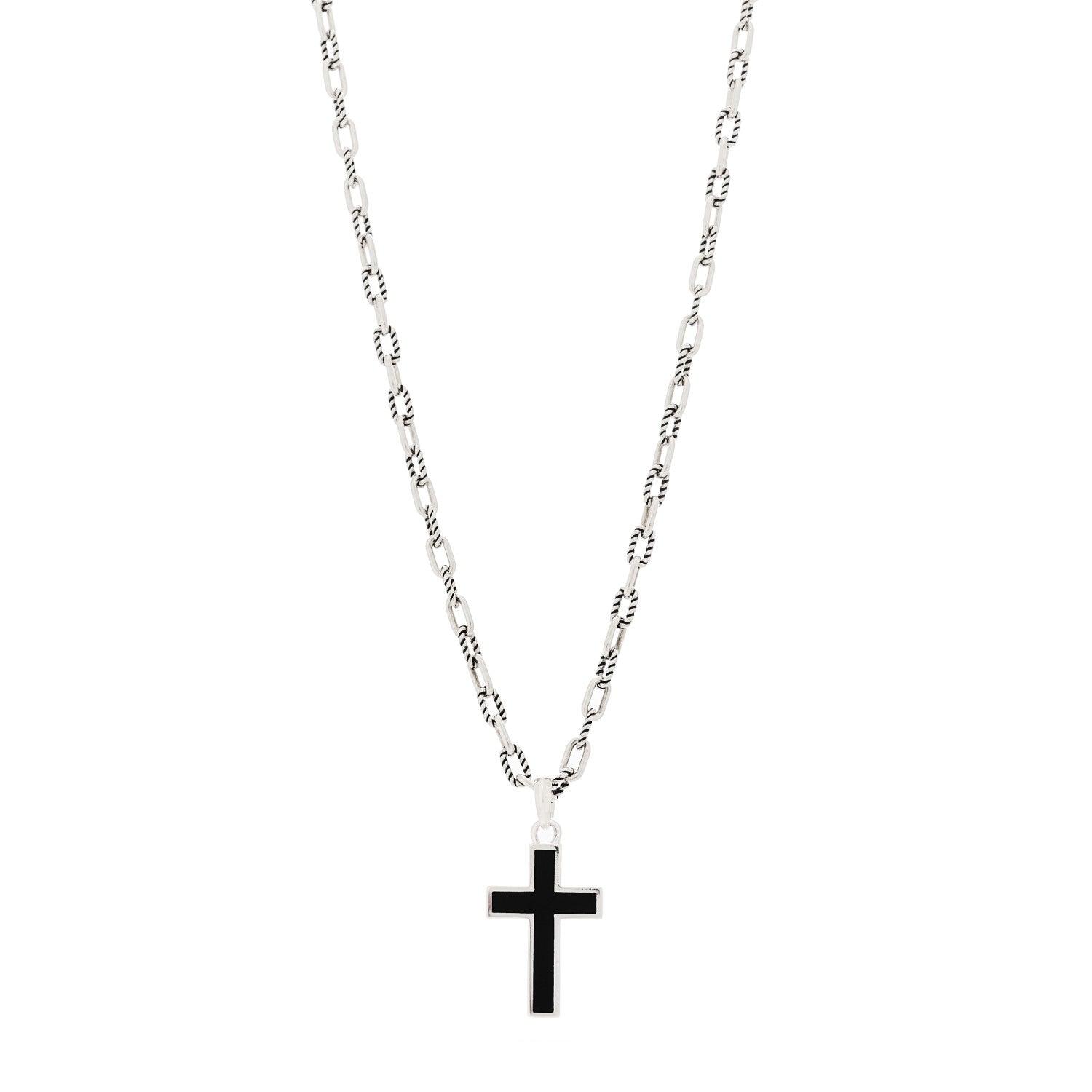 David Yurman Sterling Silver Black Onyx Cross Pendant DY Madison Chain Necklace 1 of 4