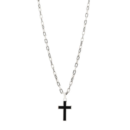 David Yurman Sterling Silver Black Onyx Cross Pendant DY Madison Chain Necklace 1 of 4