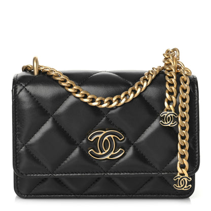 Chanel Lambskin Enamel Quilted Pending CC Clutch With Chain Black 1 of 9