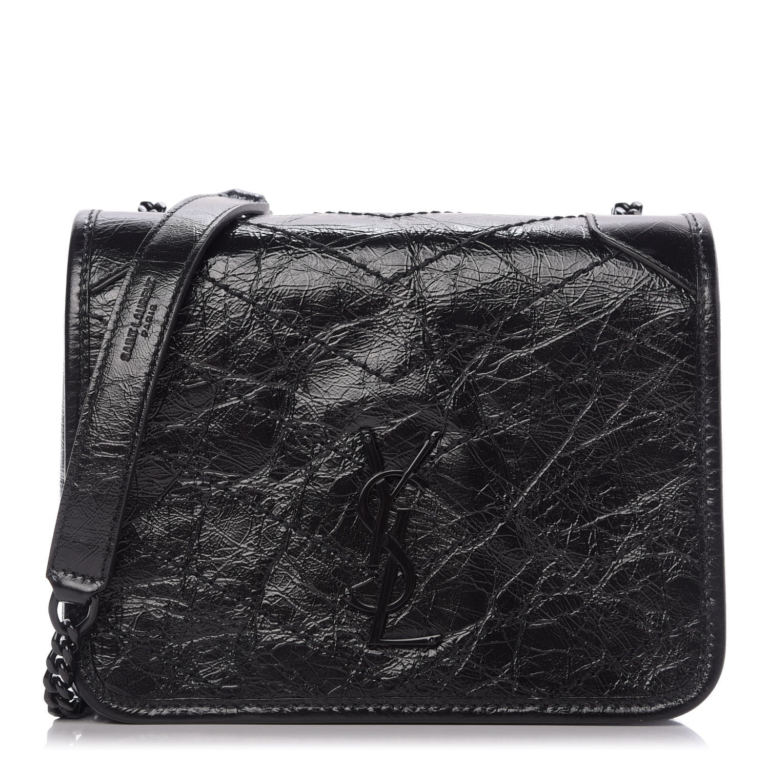 Saint Laurent Crinkled Calfskin Matelasse Monogram Niki Chain Wallet Black 1 of 9
