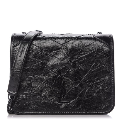 Saint Laurent Crinkled Calfskin Matelasse Monogram Niki Chain Wallet Black 1 of 9
