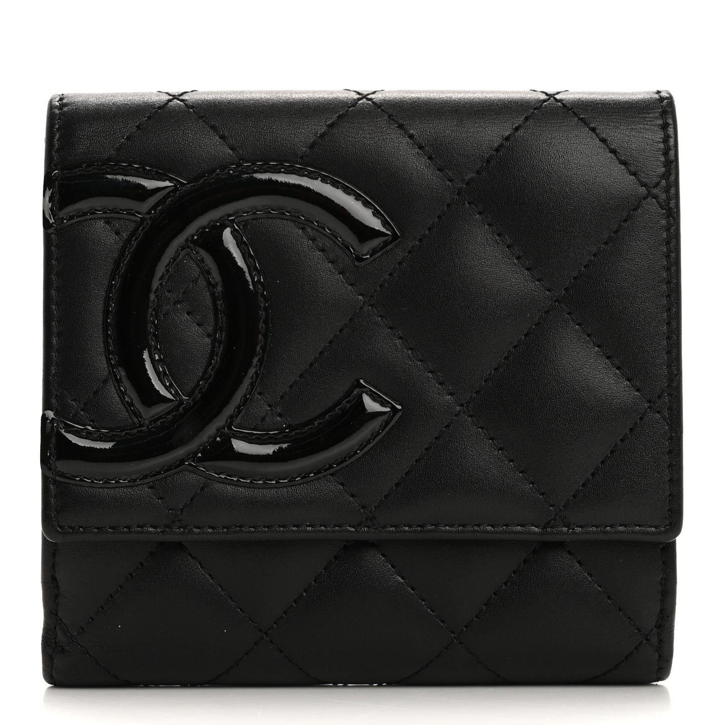 Calfskin Quilted Cambon Flap Wallet Black
