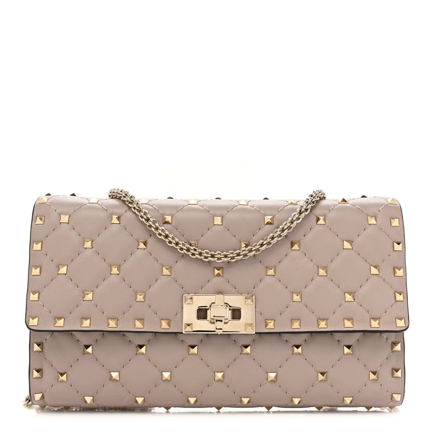Valentino Garavani Lambskin Rockstud Spike Wallet on Chain Poudre 1 of 10