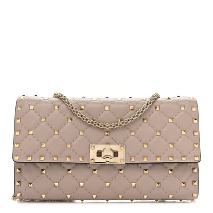 Valentino Garavani Lambskin Rockstud Spike Wallet on Chain Poudre 1 of 10