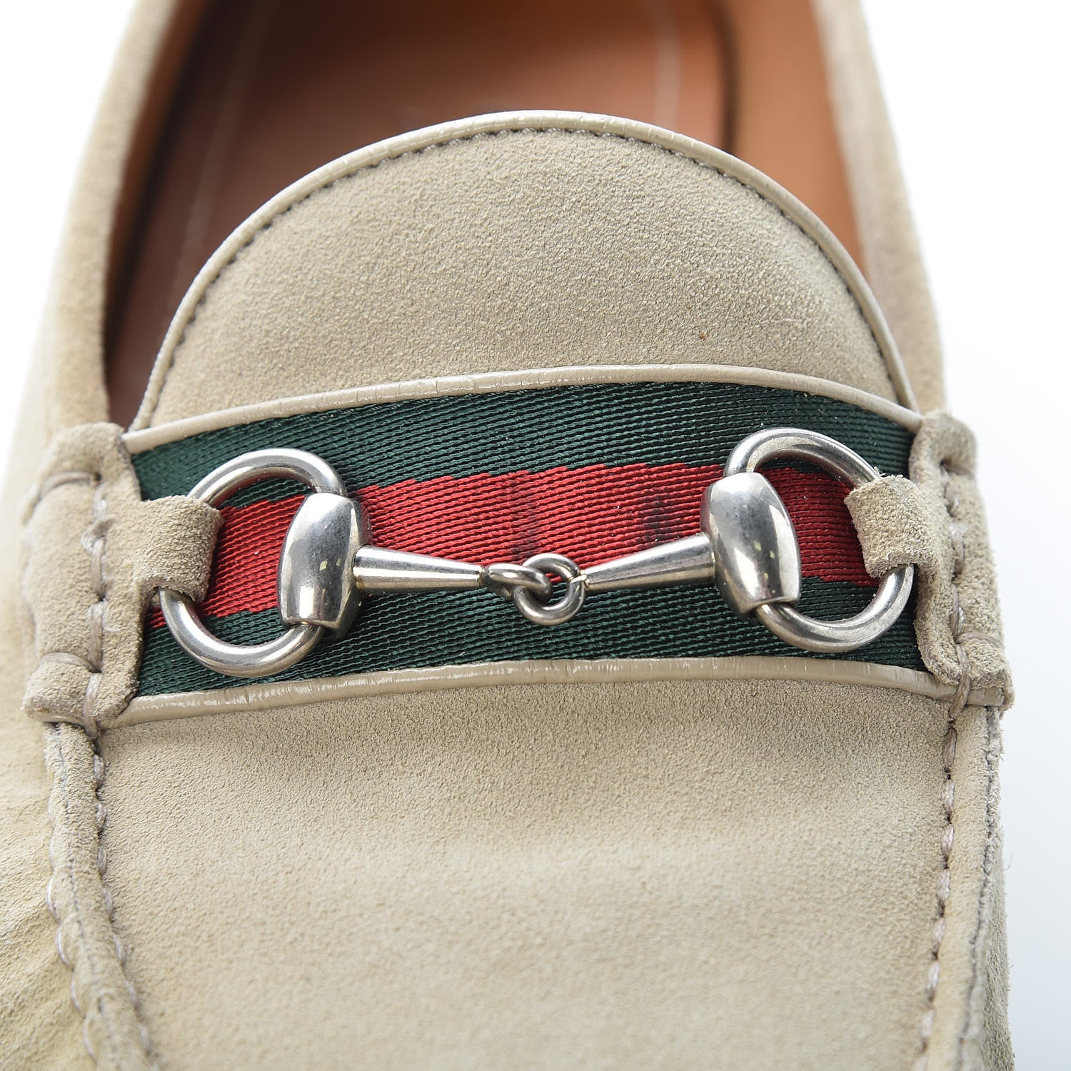 Gucci Suede Web Mens Horsebit Driver Loafers 8 Oatmeal 14 of 15