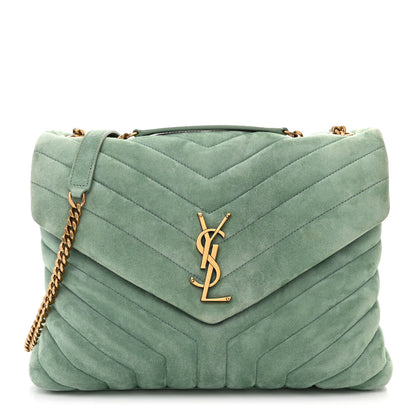 Saint Laurent Suede Y Quilted Monogram Medium Loulou Chain Satchel Vert Opaline 1 of 10