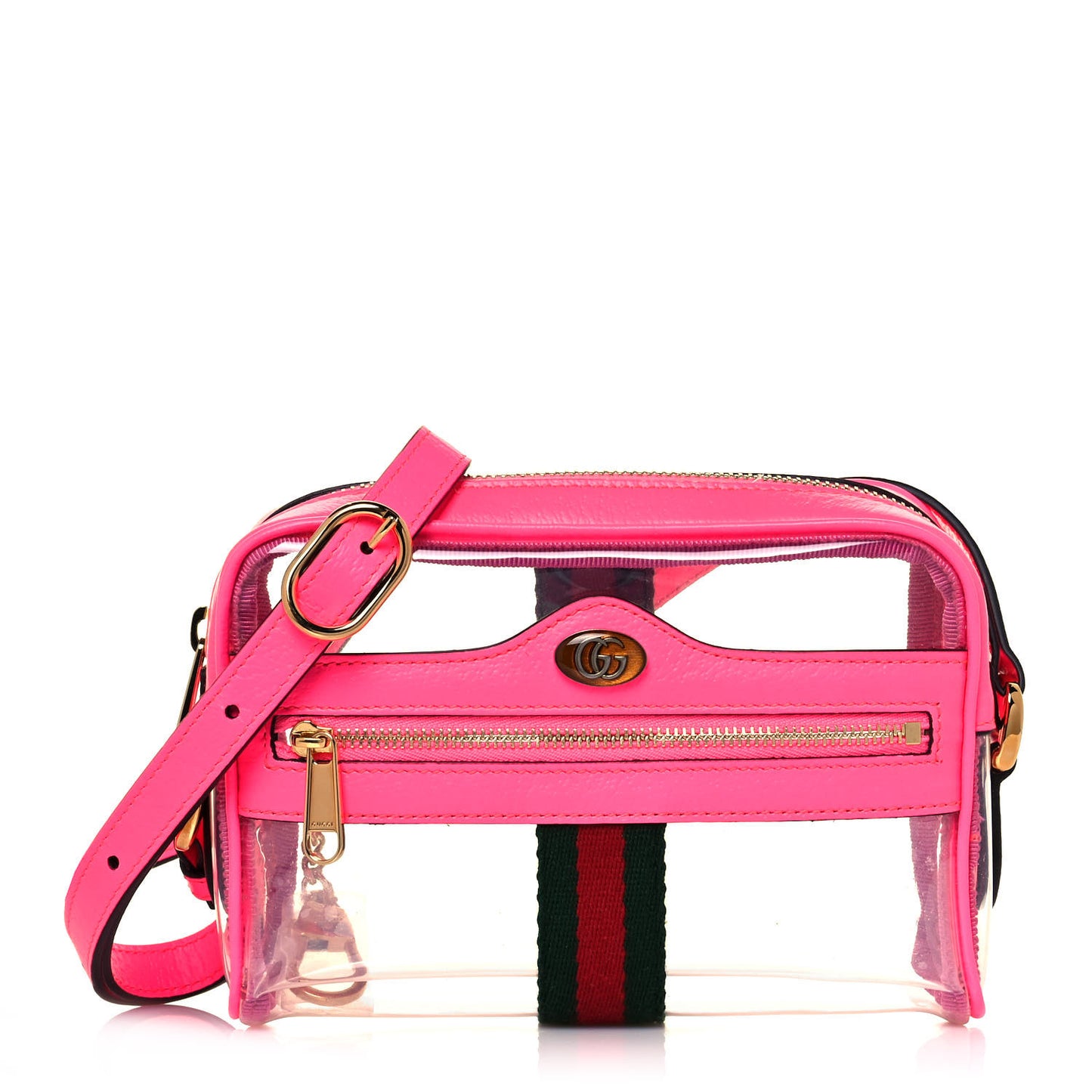 Vinyl Web Mini Ophidia Transparent Shoulder Bag Fluorescent Fuchsia