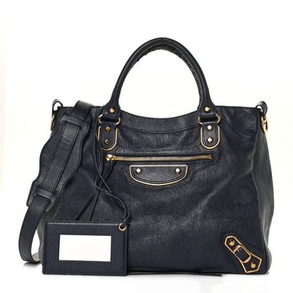 Balenciaga Chevre Gold Metallic Edge Hardware Velo Bleu Nuit Dark Sea 1 of 7