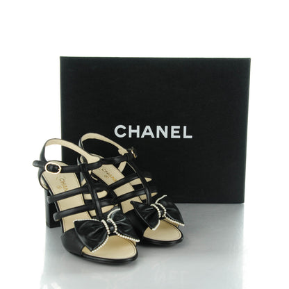 Chanel Lambskin Pearl Bow Sandals 36 Black 7 of 7