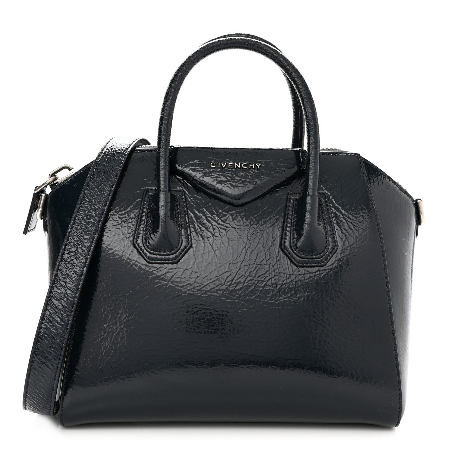 Givenchy Crinkled Patent Deerskin Small Antigona Deep Blue 1 of 12