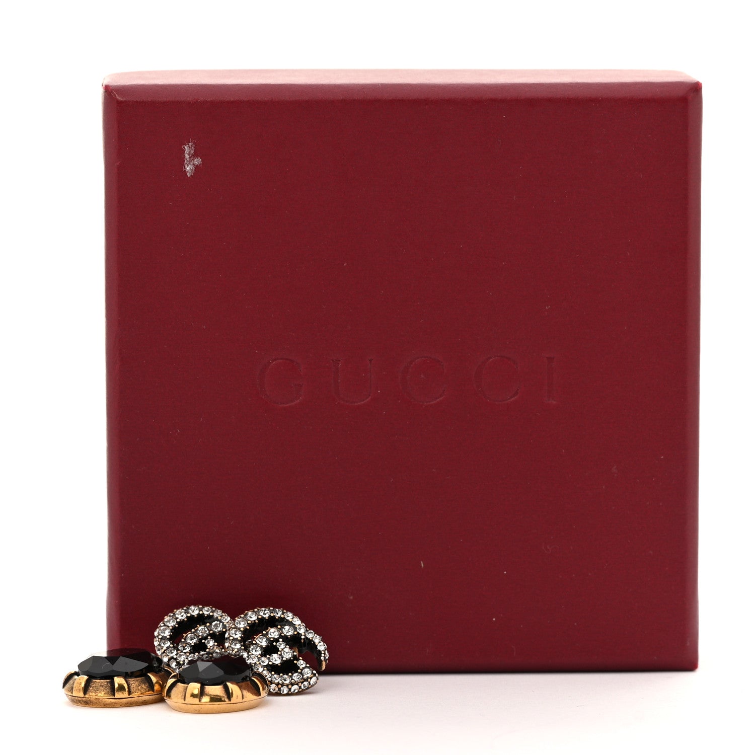 Gucci Crystal Double G Earrings Black Aged Gold 6 of 6
