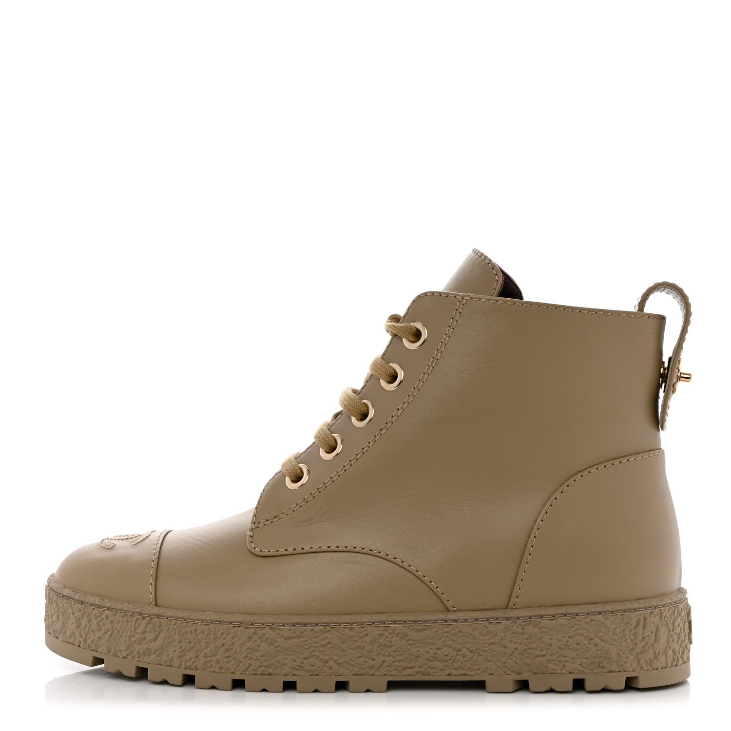 Chanel Calfskin CC Turnlock Lace Up Boots 40 Beige 1 of 12
