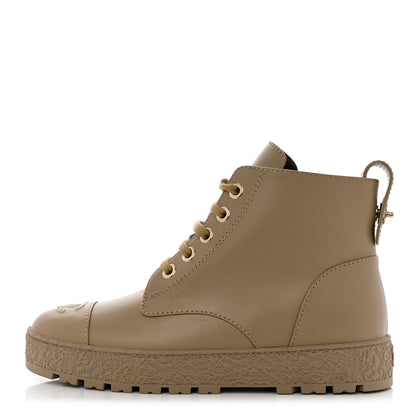Chanel Calfskin CC Turnlock Lace Up Boots 40 Beige 1 of 12