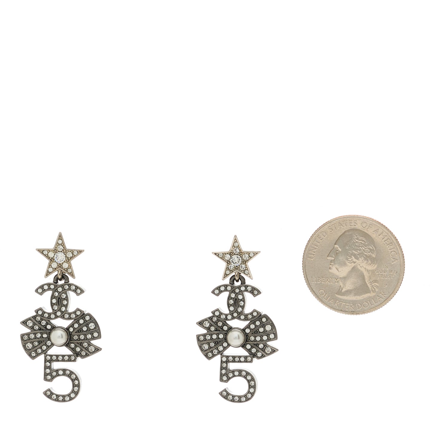 Crystal CC 5 Bow Pearl Drop Earrings Silver Pearly White