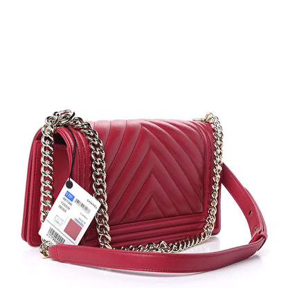 Chanel Lambskin Chevron Quilted Medium Boy Flap Dark Pink 3 of 10