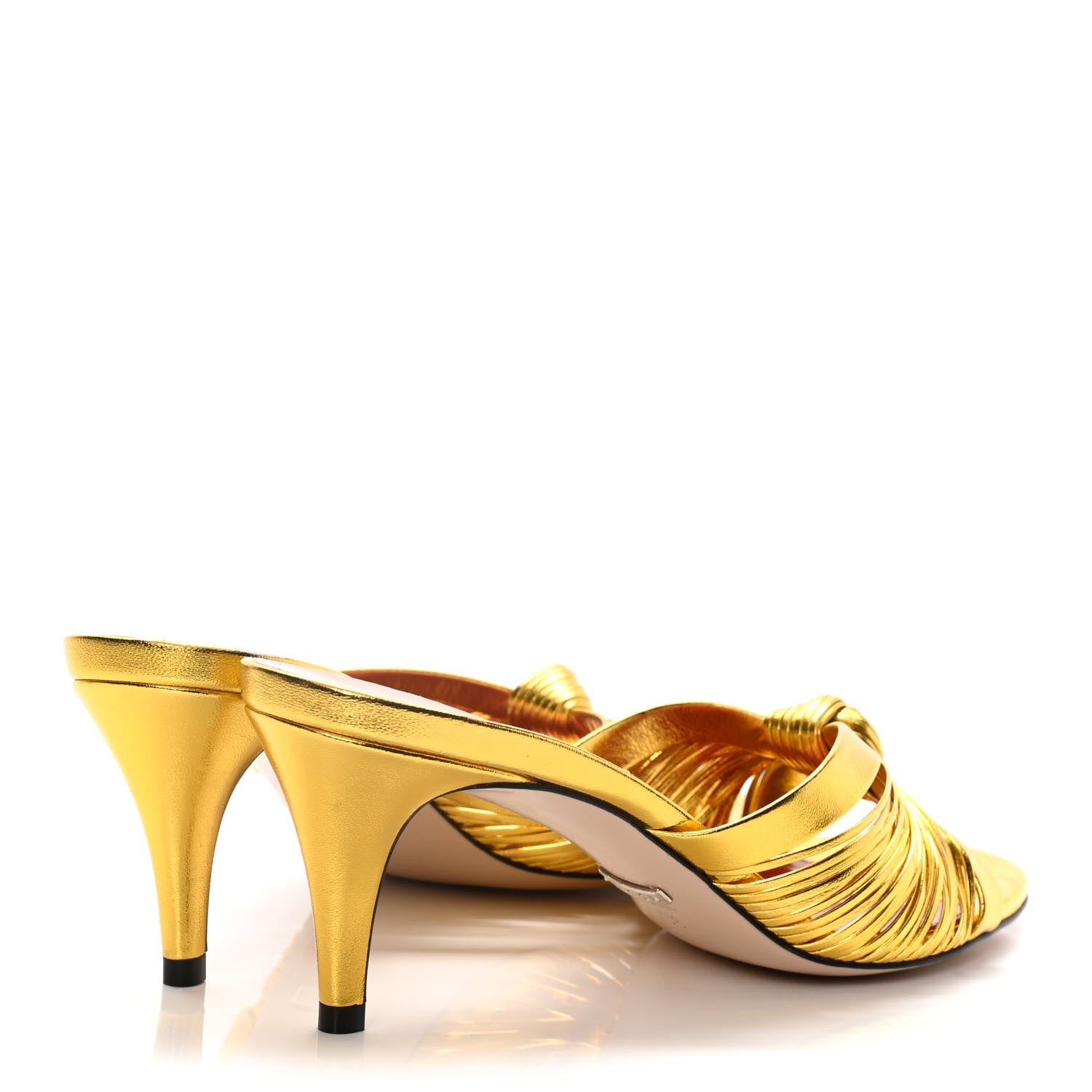 Gucci Metallic Nappa Crawford Knotted Mid Heel Slides 38 Gold 4 of 14