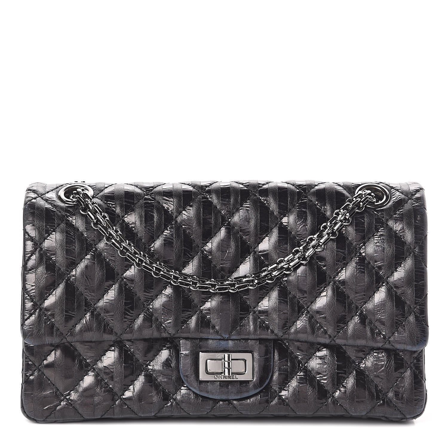 Chanel Metallic Aged Calfskin Striped Accordion Reissue 2.55 Flap Black 1 of 10