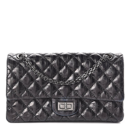 Chanel Metallic Aged Calfskin Striped Accordion Reissue 2.55 Flap Black 1 of 10